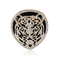 Tiger Head Metal Brooch with Heart-shaped Tiger Face with Black Enamel and Crystal Lines view 5