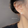 Gold Tone Clear Cushion Stone Double Halo Stud Earrings view 2