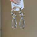 Silver Tone Clear Teardrop Dangle Statement Hoop Earrings view 6