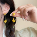 Yellow Flower Asymmetric Earrings with Pearl Look Accents view 4