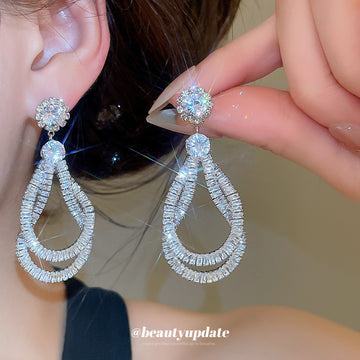 Crystal Double Teardrop Dangle Stud Earrings Fashion Jewelry