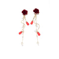 Red Velvet Look Rose and Teardrop Vine Dangle Earrings view 5