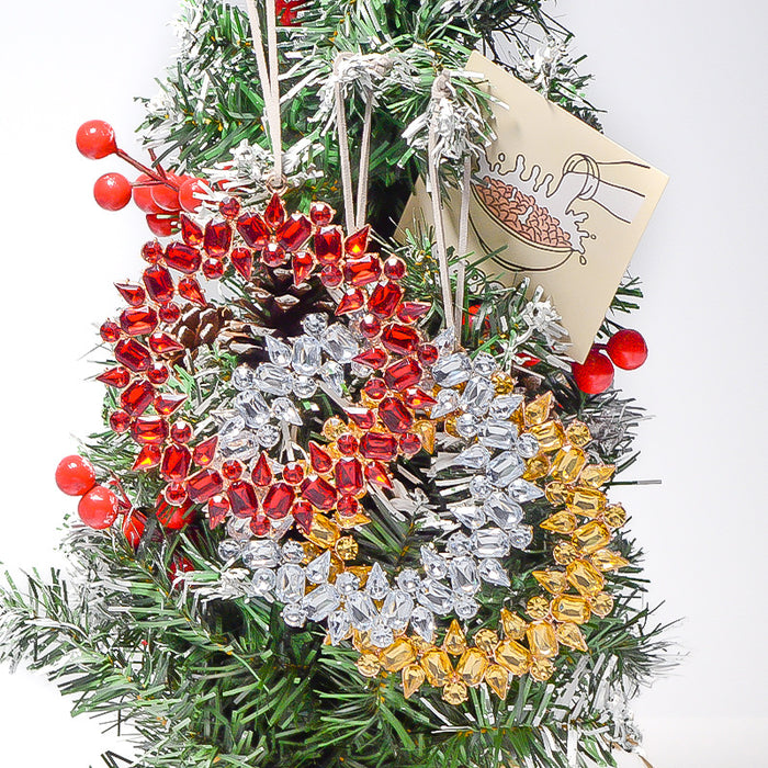 Rhinestone Circular Wreath Christmas Tree Hangers Ribbon 3 Colors