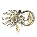 Gold Silver Tone Sun Moon Crystal Rhinestone Brooch view 5