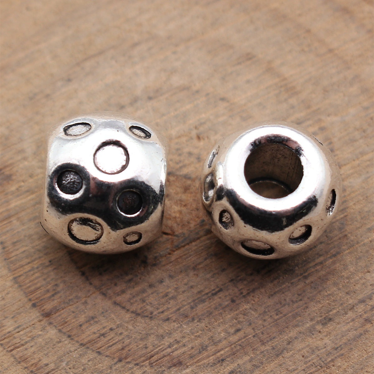 12x12x10mm 3.8g Antique Silver Zinc Alloy Concave Dot Large Hole Spacer Beads for Bracelet Jewelry Making