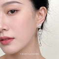 Silver Pearl Crystal Vine Swirl Long Drop Earrings view 2