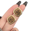 Leopard Print Square Stud Earrings with Gold Tone Frames view 5