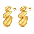 Gold Polished Stacked Triple Teardrop Drop Stud Earrings view 5