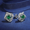 Silver Knot Stud Earrings Green Cushion Center Stone CZ Pavé view 3