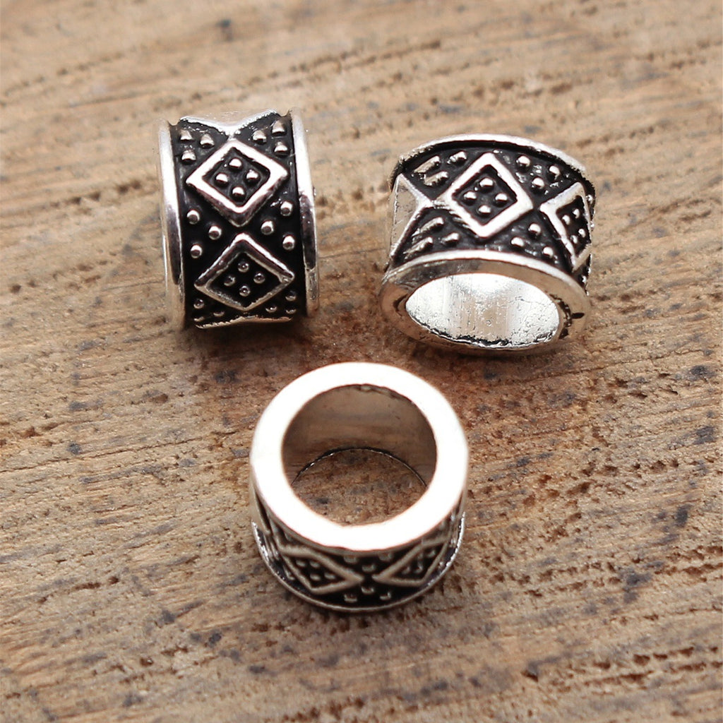 6.8x6.7x5mm 0.46g Antique Silver Zinc Alloy Geometric Diamond Pattern Large Hole Spacer Beads for Bracelet DIY