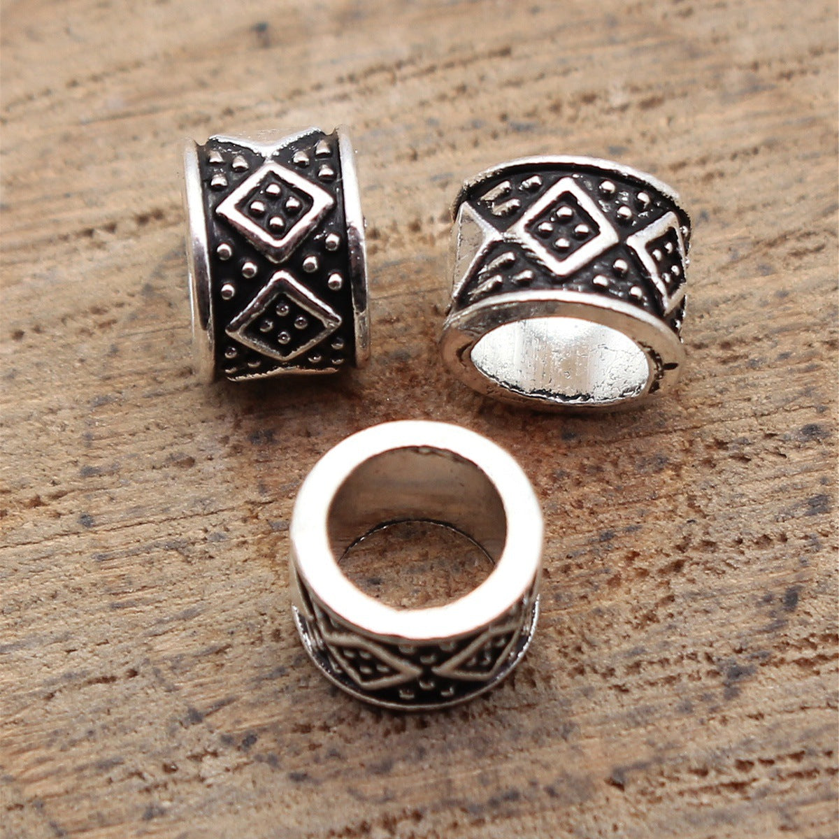 6.8x6.7x5mm 0.46g Antique Silver Zinc Alloy Geometric Diamond Pattern Large Hole Spacer Beads for Bracelet DIY