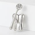 Dentist Tooth and Mirror Brooch in Two Metal Tones view 4