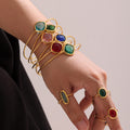 Gold Thin Open Bangle Cushion Czech Glass Center Stone view 4