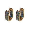 Green Crystal Geometric Hoop Earrings With Polished Metal Tone Details view 5