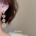 Gold Tone Multicolor Asymmetric Heart Charm Earrings view 3