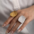 Large Wavy Square Face Open Ring in Gold Tone or Silver Tone view 1