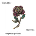 Rhinestone Rose Stem Brooch Antique Metal Red Or Purple view 6