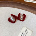 Red Flocked Square Crystal Stud Earrings Fashion Jewelry view 6
