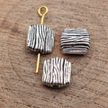 Antique Silver Wood Grain Square Flat Metal Spacer Bead view 2
