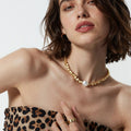 Irregular Mineral and Imitation Pearl Necklace in Two Metal Tones view 4