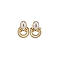 Oval Cabochon Knot Earrings in Turquoise Blue and Pearl White view 5