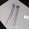 Purple Crystal Star Clip On Earrings With Fine Chain Tassels view 2