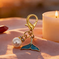 Teal Mermaid Tail Pearl Enamel Keychain Gold Clasp view 4