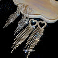 Crystal Heart Waterfall Tassel Stud Earrings Decorative Jewelry view 2