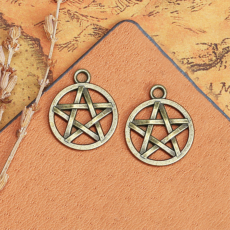 Vintage 16mm Double-Sided Star Circle Alloy Charm Pendant