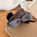 Black Base Dual Wool Tweed Bow Duckbill Hair Claw Clips view 8
