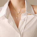 Gold Faux Pearl Y Lariat Asymmetric Collarbone Necklace view 6