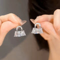Silver Tone Crystal Handbag Stud Earrings Jewelry Piece view 4