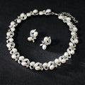 Black Silver Tone Lock Pearl Look Metal Necklace and Earring Set view 3