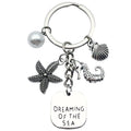 Antique Silver Seahorse Starfish Shell and Faux Pearl Keychain view 5