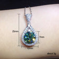 Green Teardrop Halo Pendant Necklace Silver Tone Chain view 4
