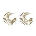 Coffee Gold Sunburst Radial Open Hoop Stud Earrings view 5