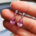 Pink Royal Blue Pear Drop Earrings Clear Accents Silver view 6
