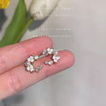 Gold C-Curve White Flower Pearl Clear CZ Stud Earrings view 2