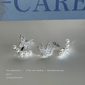 Silver Crystal Butterfly Stud Earrings Pearl Jacket Two Ways view 3