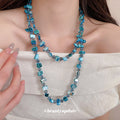 Long Blue Irregular Bead Necklace for Single or Layered Wear view 1