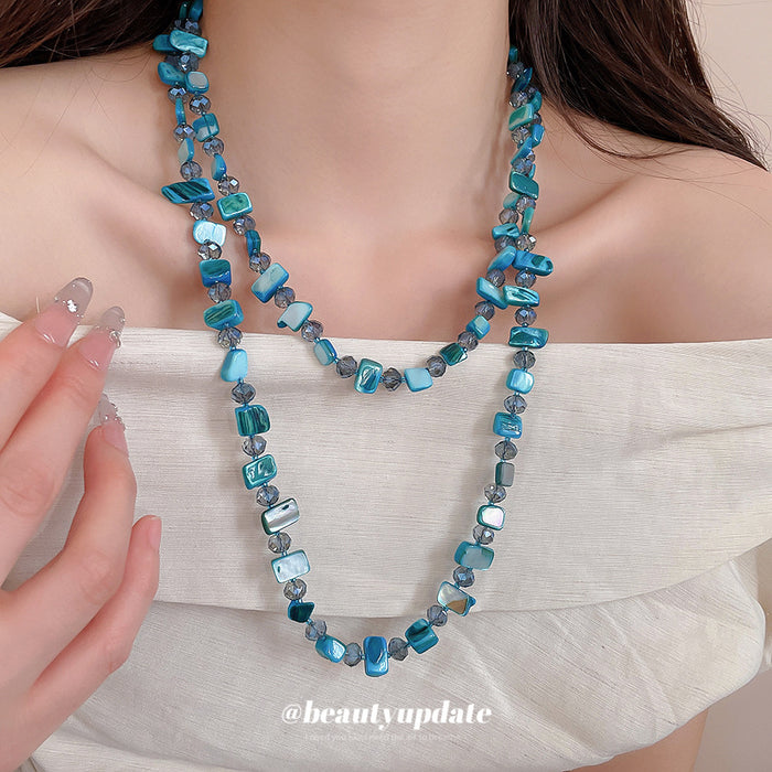 Long Blue Irregular Bead Necklace for Single or Layered Wear