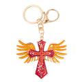 Winged Cross Rhinestone Metal Keychain Enamel Angel Charm view 5