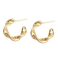 Gold Polished Twisted Ribbon Open Hoop Stud Earrings view 5