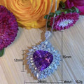 Purple Heart Pendant Necklace Marquise Clear Stone Halo view 3