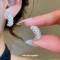 Curved Stone Set Hoop Stud Earrings in Gold and Silver Tone view 3