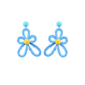 Green Blue Pink and Yellow Woven Loop Flower Earrings view 5