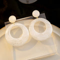 White Marble Look Large Open Ring Statement Earrings view 4