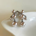 Silver Crystal Bow And Pearl Drop Stud Earrings For Pierced Ears view 1
