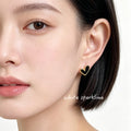 Gold Tone Heart Stud Earrings In Black And White Enamel view 2
