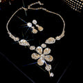 Silver Tone Large Flower Clear Crystal Necklace And Earring Set view 6
